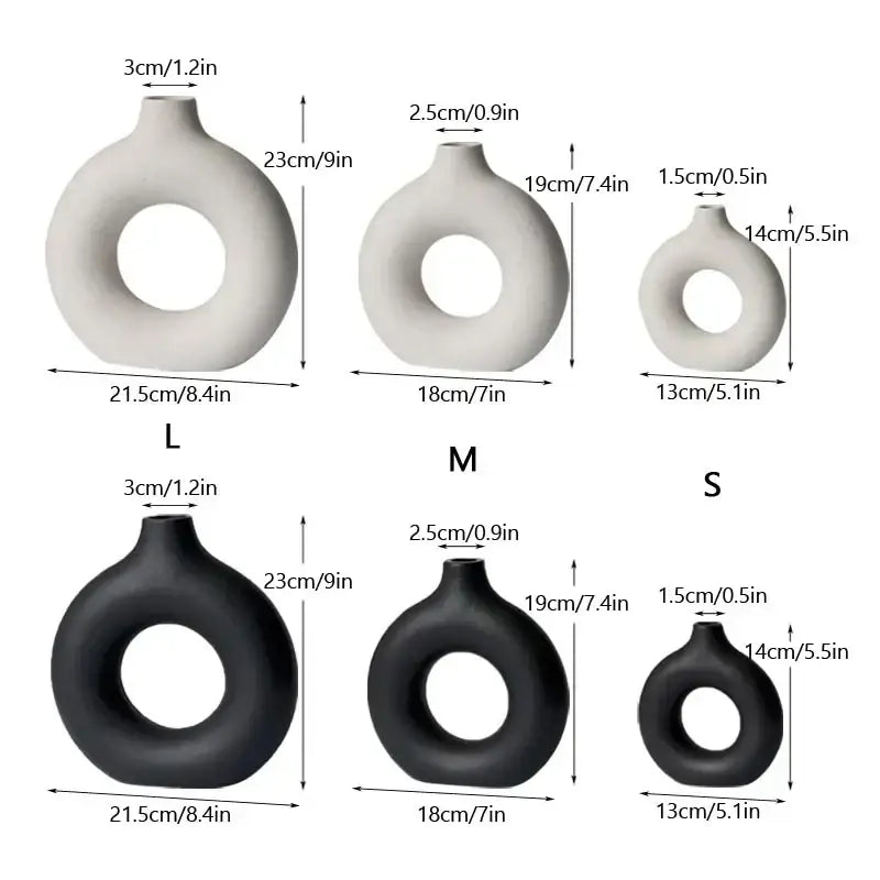 Minimalist white decorbites ceramic donut vase set living room