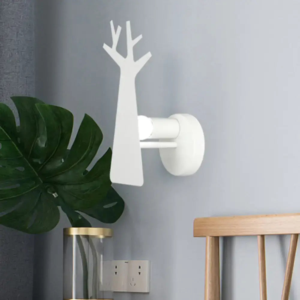 Minimalist white deer tree wall mount light bedroom sconce