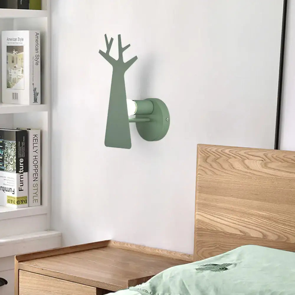 Minimalist white deer tree wall mount light bedroom sconce