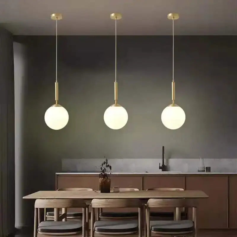 Minimalist white glass ball pendant light – dining room fixture