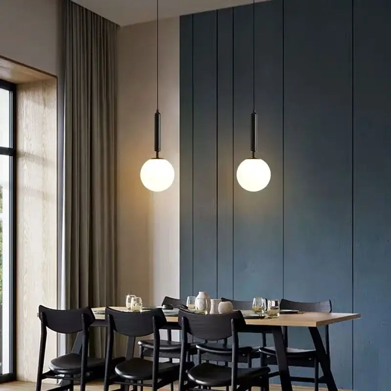 Minimalist white glass ball pendant light – dining room fixture