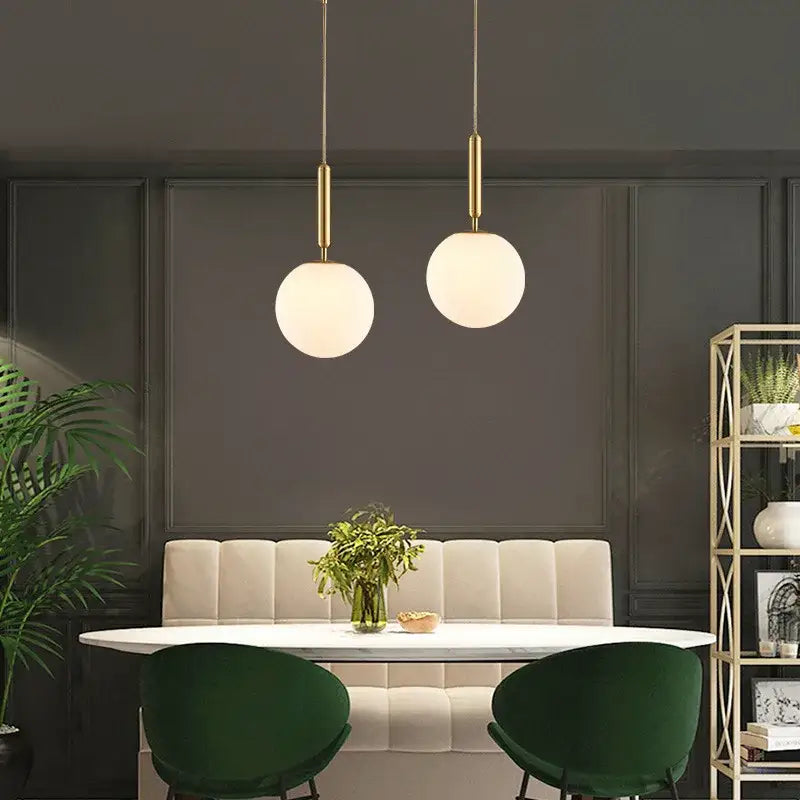 Minimalist white glass ball pendant light – dining room fixture