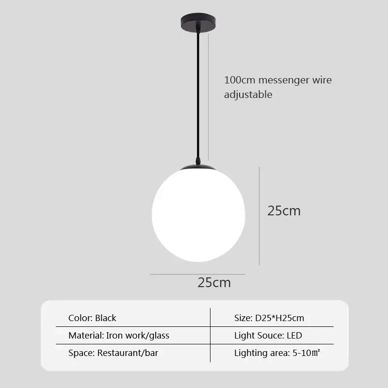 Minimalist white glass ball pendant lights for dining room