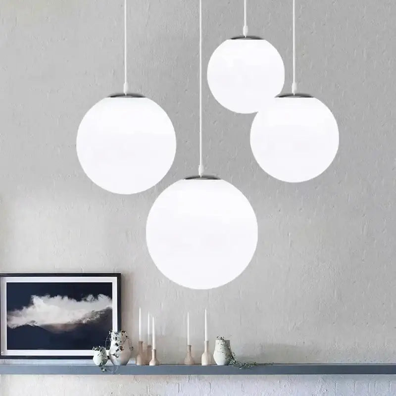 Minimalist white glass ball pendant lights for dining room