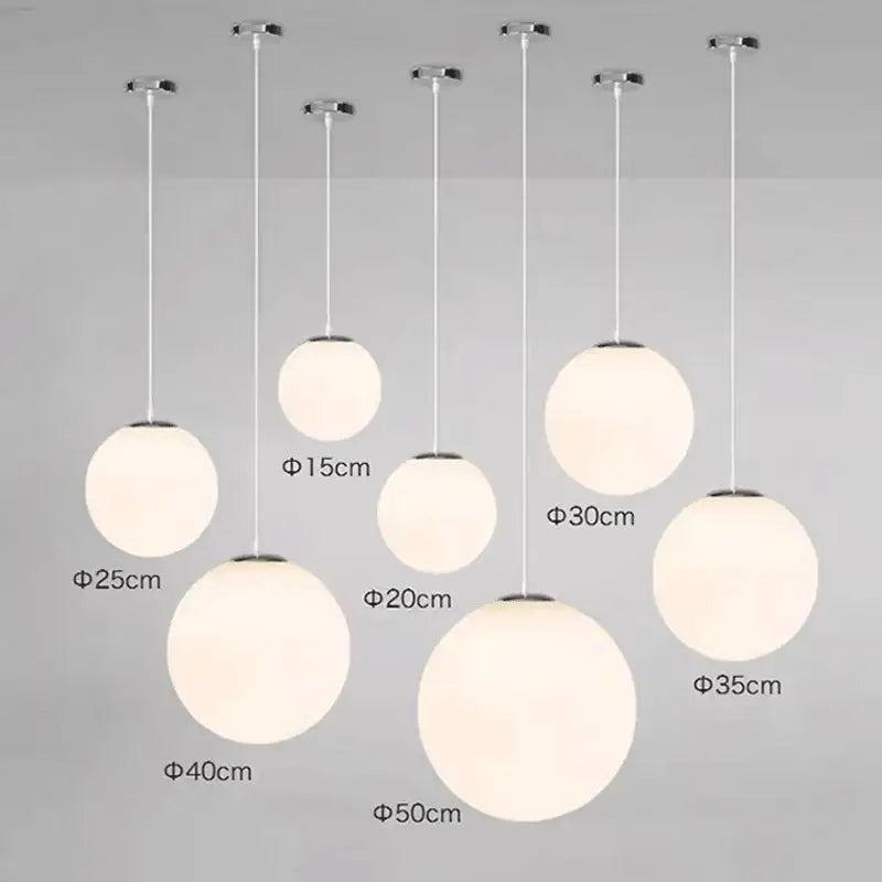 Minimalist white glass ball pendant lights for dining room