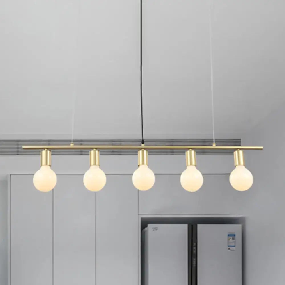 Minimalist white & gold linear metal island lighting dining room