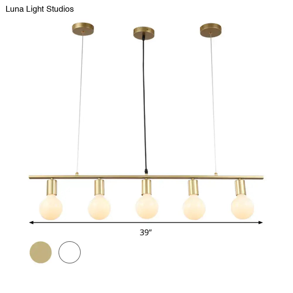 Minimalist white & gold linear metal island lighting dining room