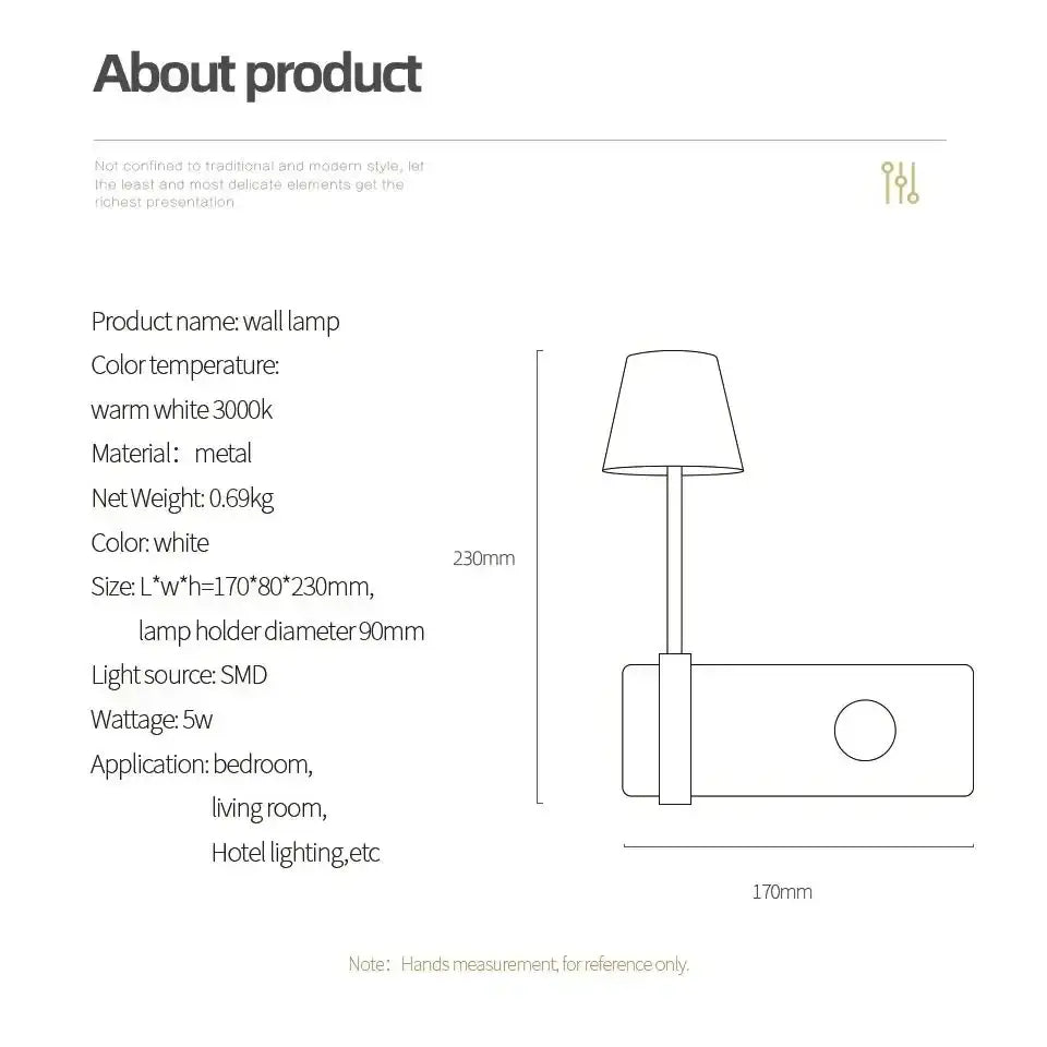Minimalist white led usb wall lamp bedroom night light
