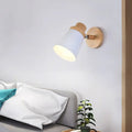 Minimalist white metal barrel wall lamp – living room wood sconce