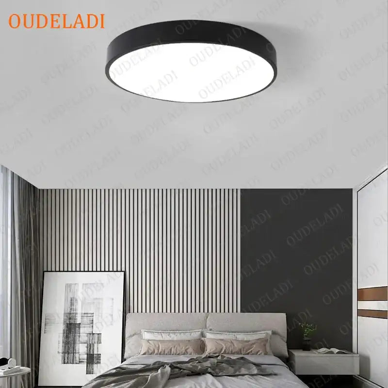 Minimalist white pink & green colorful round led ceiling light bedroom