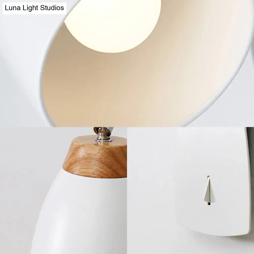 Minimalist white tapered wall light with wood accents – study desk lamp