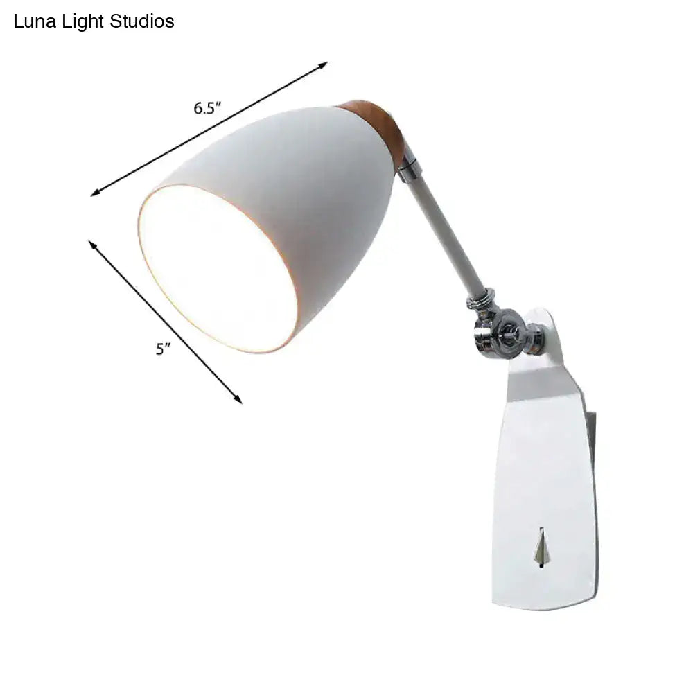 Minimalist white tapered wall light with wood accents – study desk lamp