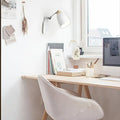 Minimalist white tapered wall light with wood accents – study desk lamp