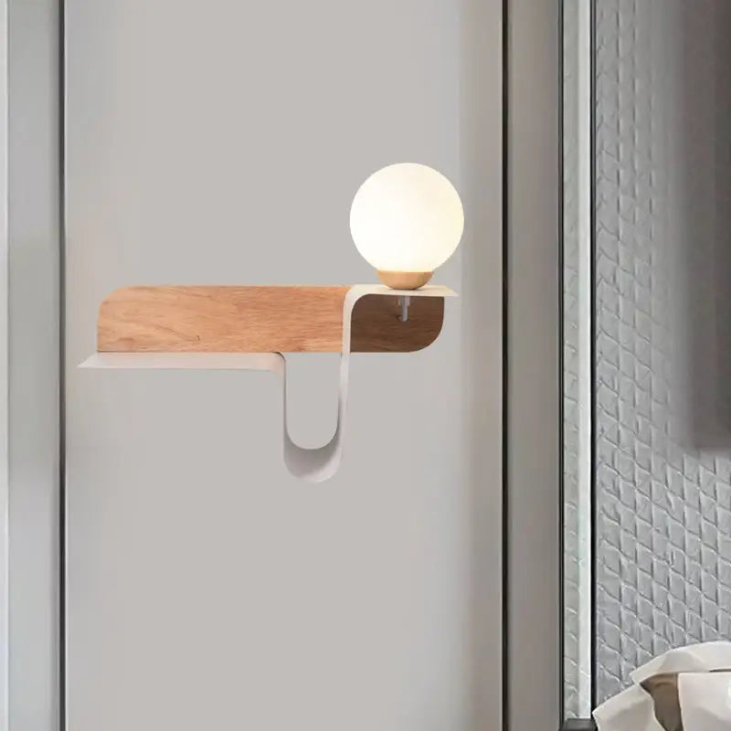 Minimalist white wall lamp with frosted glass shelf for bedroom