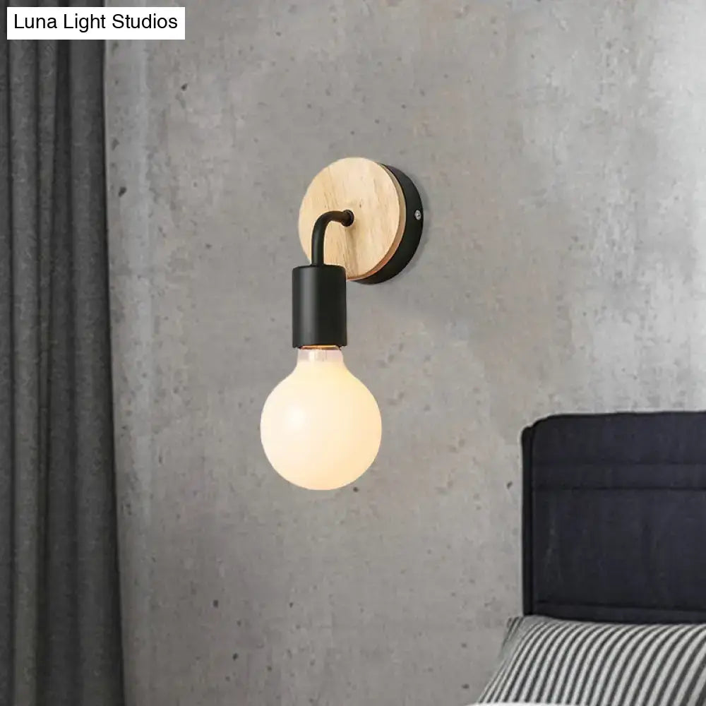 Minimalist white & wood wall sconce bedroom direct wired electric light