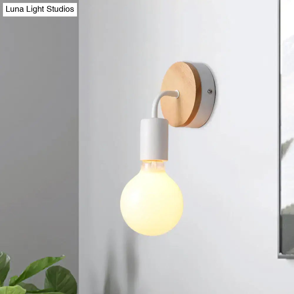 Minimalist white & wood wall sconce bedroom direct wired electric light