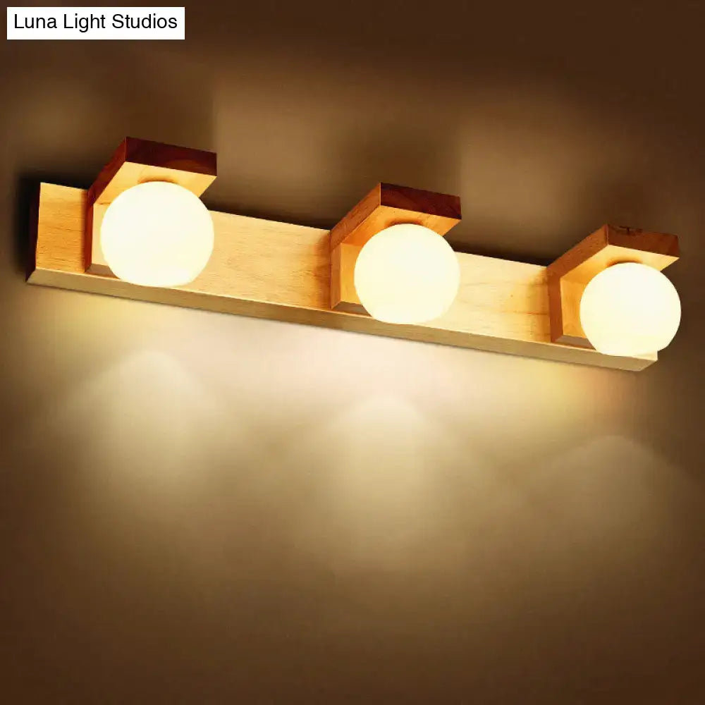 Minimalist wood and white glass 2 light vanity sconce bathroom led