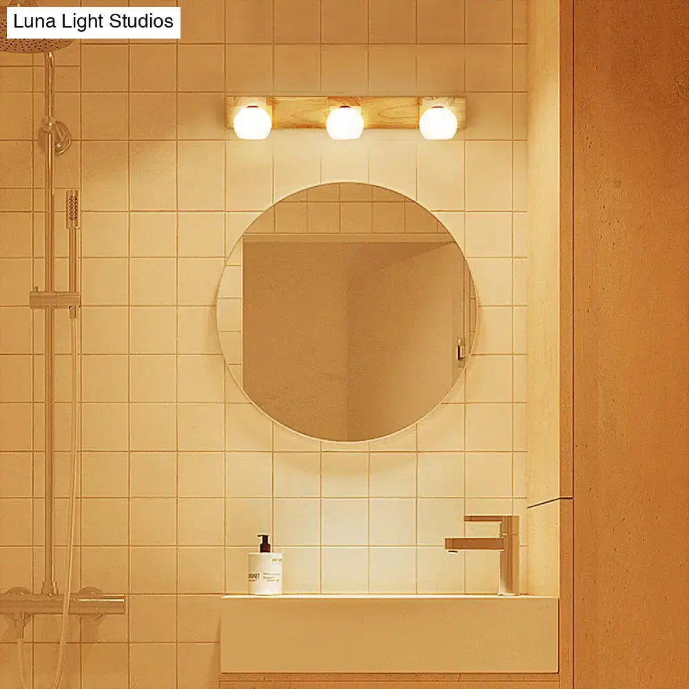 Minimalist wood and white glass 2 light vanity sconce bathroom led