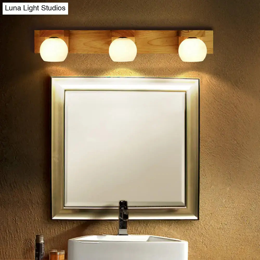 Minimalist wood and white glass 2 light vanity sconce bathroom led