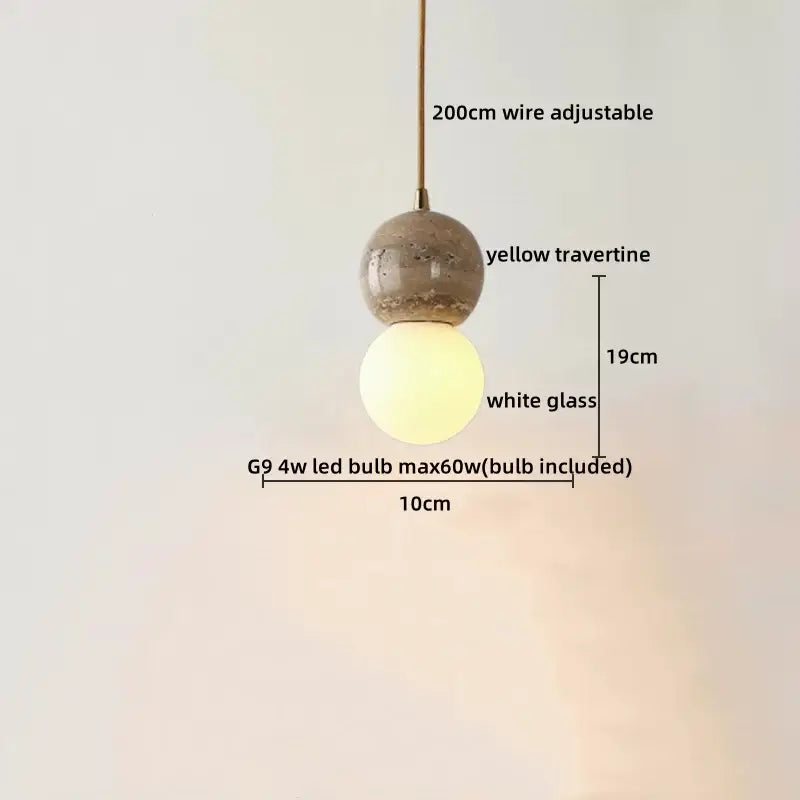 Minimalist wood and yellow travertine led pendant light dining room