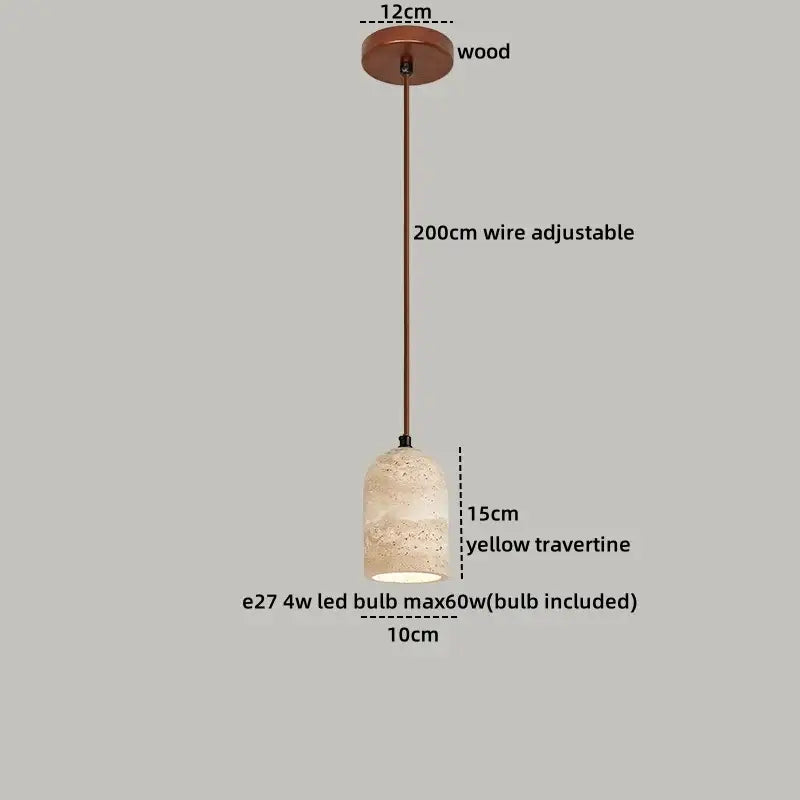 Minimalist wood and yellow travertine led pendant light dining room