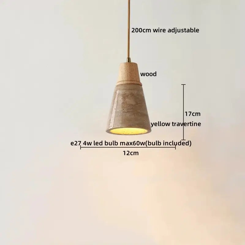 Minimalist wood and yellow travertine led pendant light dining room
