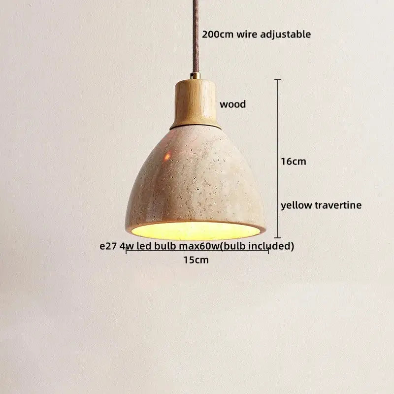 Minimalist wood and yellow travertine led pendant light dining room
