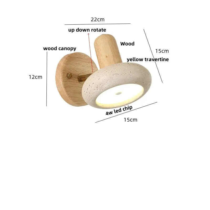 Minimalist wood and yellow travertine led wall sconce bedroom light