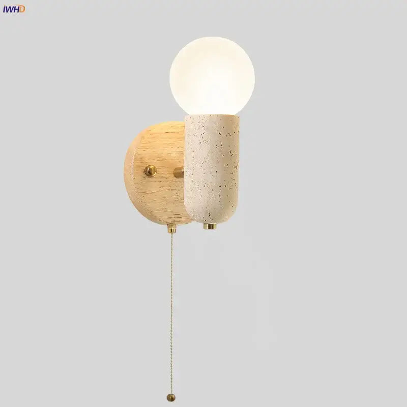 Minimalist wood and yellow travertine led wall sconce bedroom light