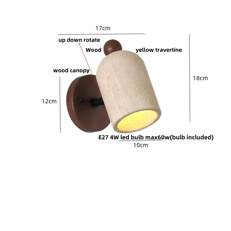 Minimalist wood and yellow travertine led wall sconce bedroom light