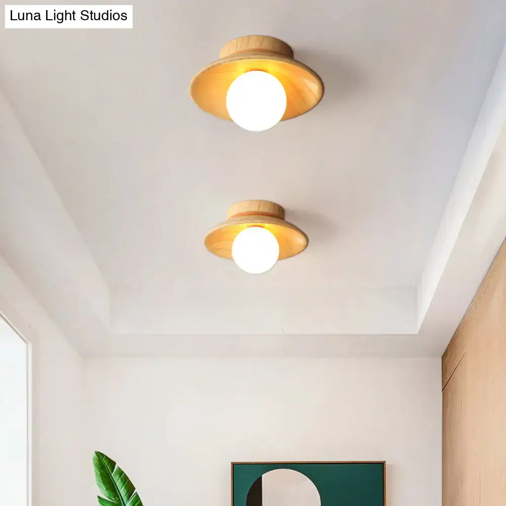 Minimalist wood semi flush mount ceiling light for hallway