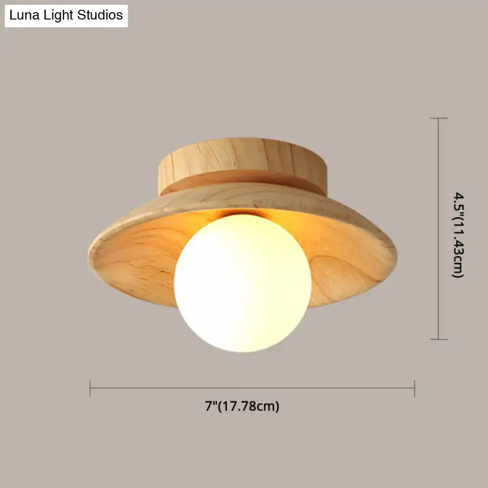 Minimalist wood semi flush mount ceiling light for hallway