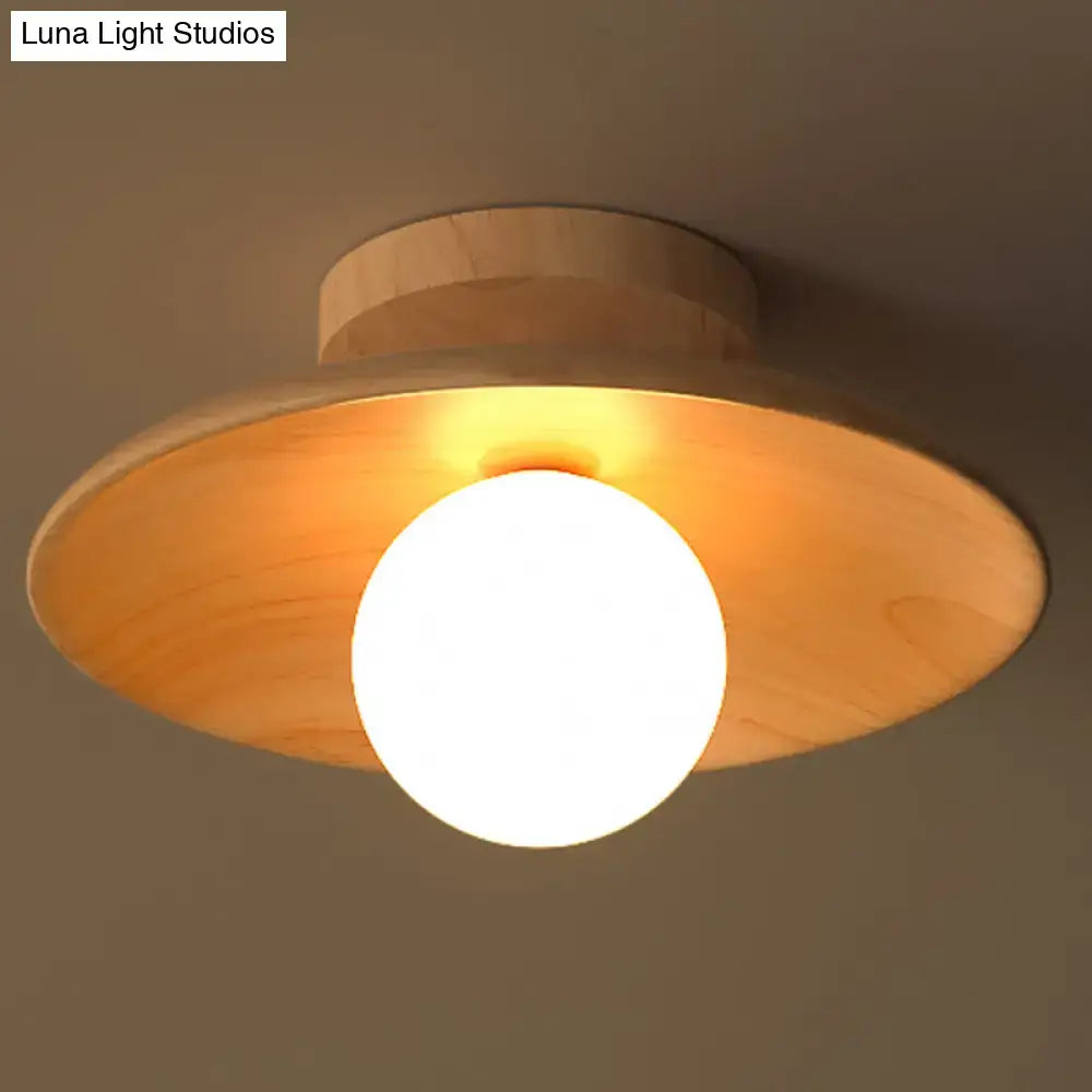 Minimalist wood semi flush mount ceiling light for hallway