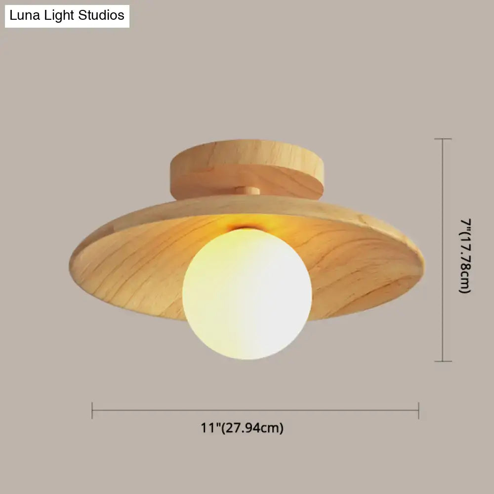 Minimalist wood semi flush mount ceiling light for hallway