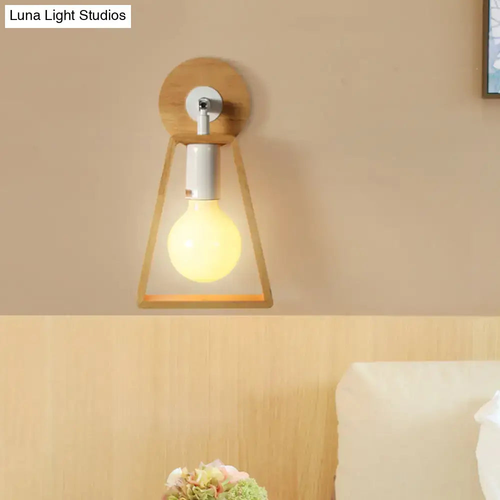 Minimalist wood trapezoid frame wall lamp bedroom sconce