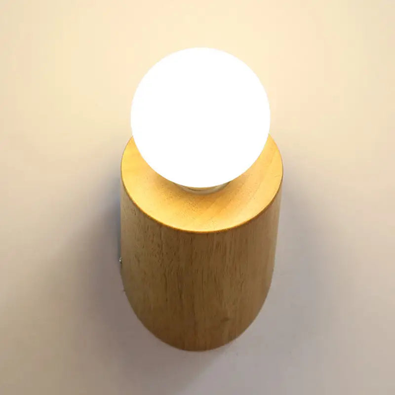 Minimalist wood wall lamp with frosted bulb for bedroom or living room