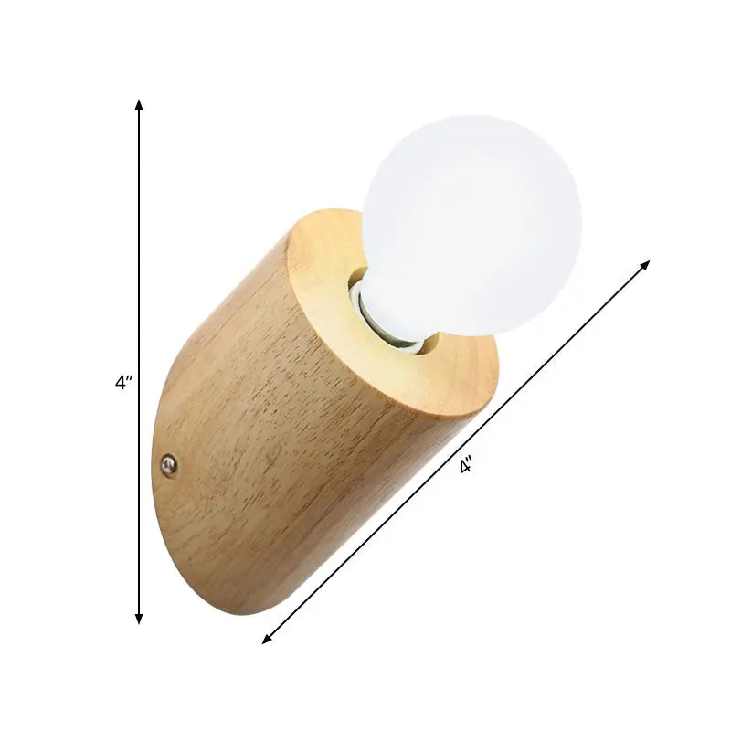 Minimalist wood wall lamp with frosted bulb for bedroom or living room