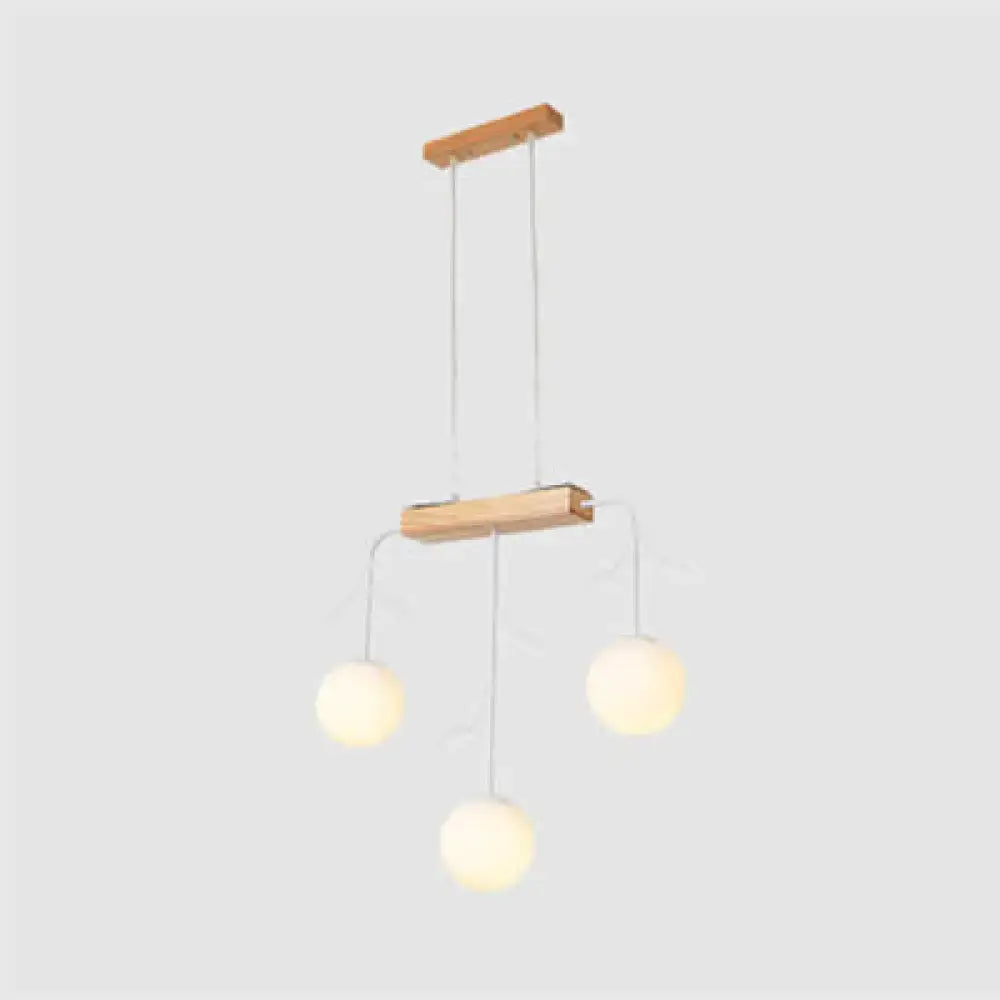 Minimalist wooden hanging lamp – dining room glass globe pendant