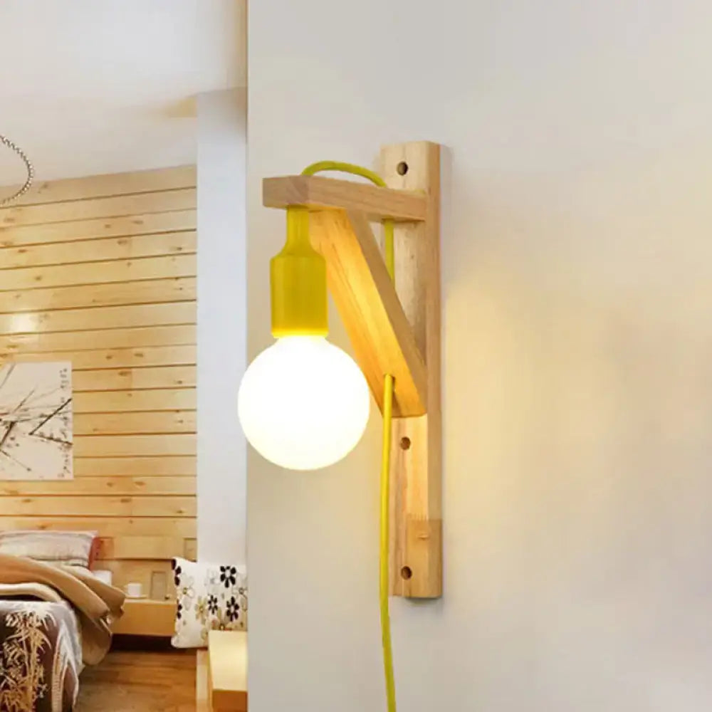 Minimalist wooden wall sconce with e26 e27 base – bedroom lamp