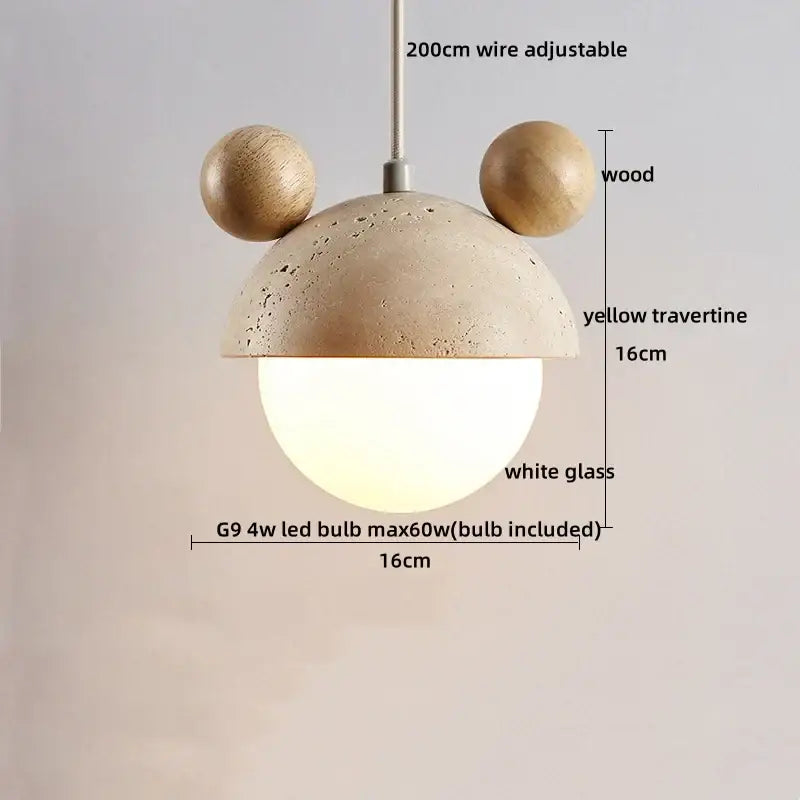 Minimalist yellow stone and wood led pendant light for bedroom