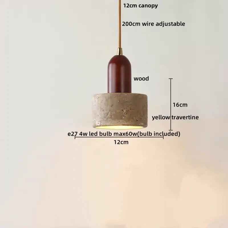 Minimalist yellow stone and wood led pendant light for bedroom