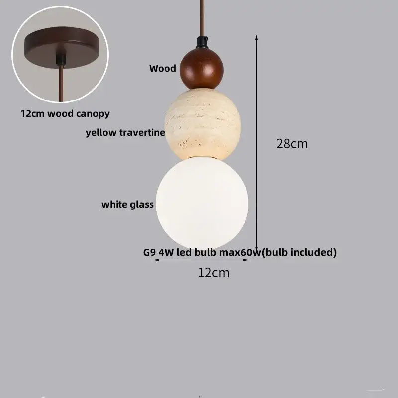 Minimalist yellow stone and wood led pendant light for bedroom