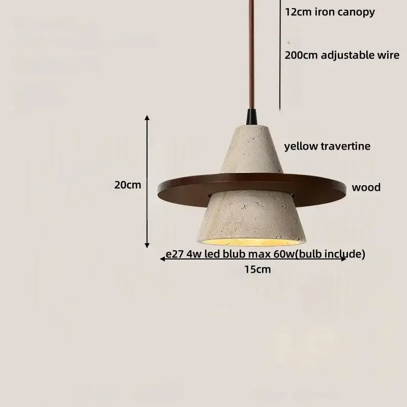 Minimalist yellow stone and wood led pendant light for bedroom