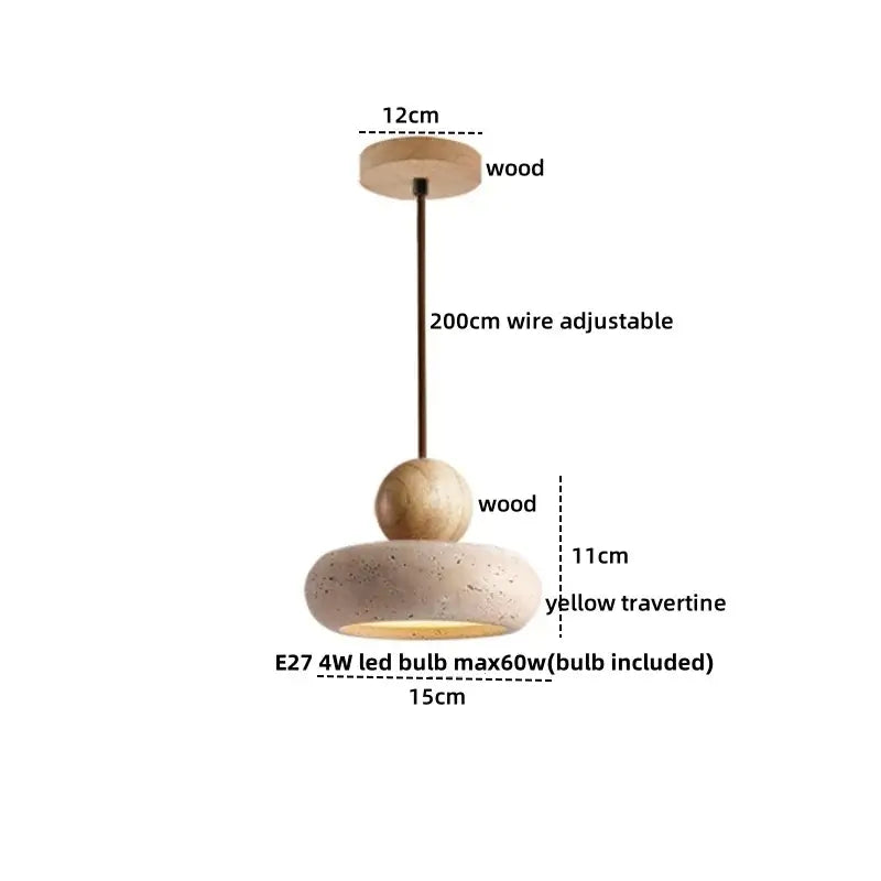 Minimalist yellow stone and wood led pendant light for bedroom