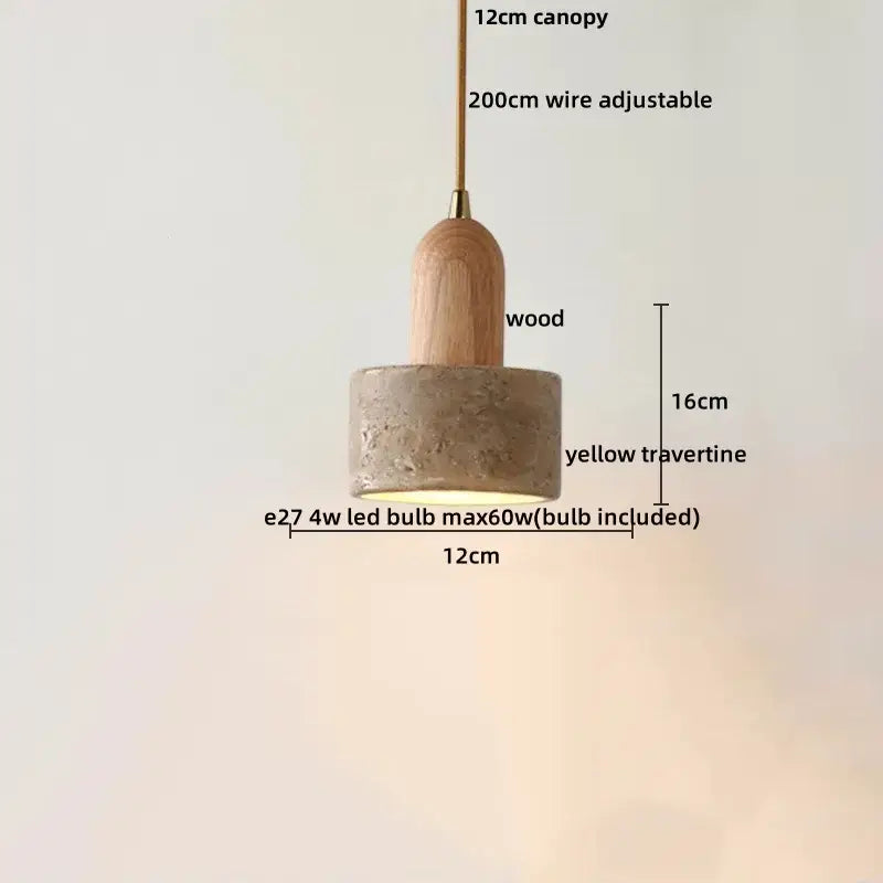 Minimalist yellow stone and wood led pendant light for bedroom