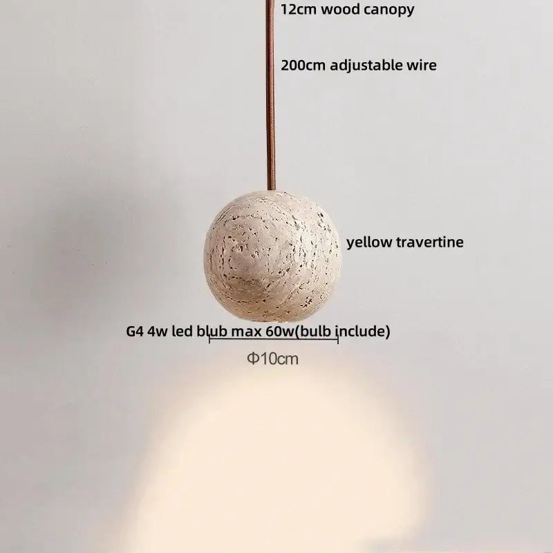 Minimalist yellow travertine stone pendant light for dining room