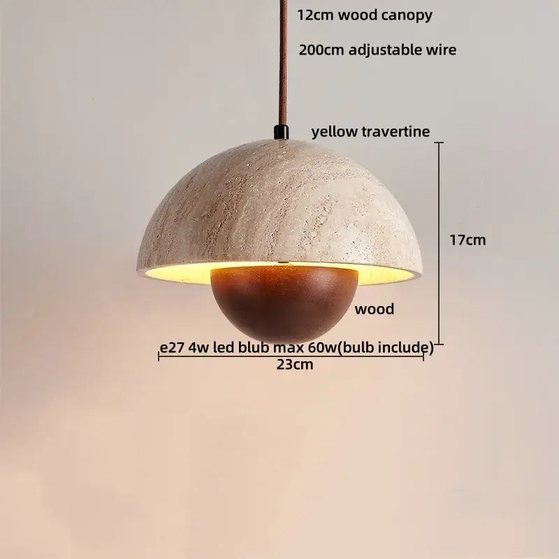 Minimalist yellow travertine stone pendant light for dining room