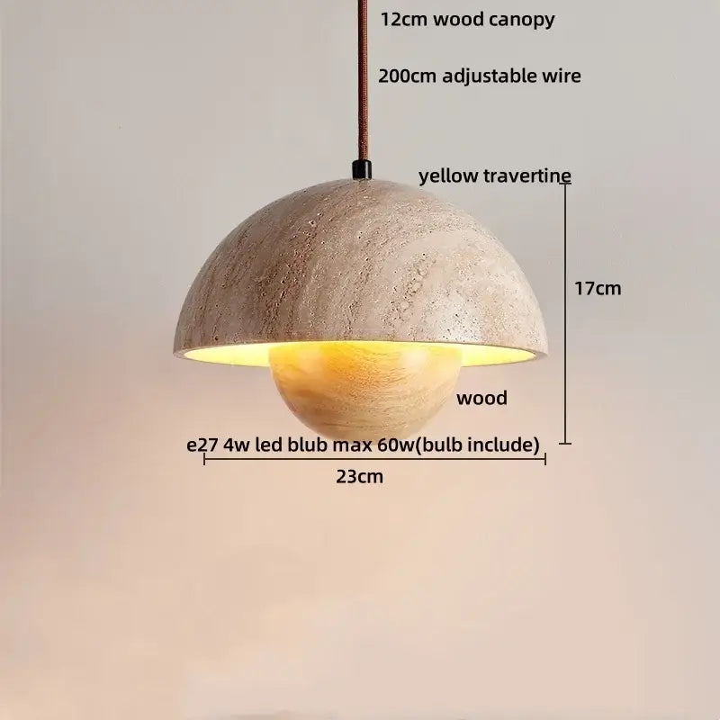 Minimalist yellow travertine stone pendant light for dining room