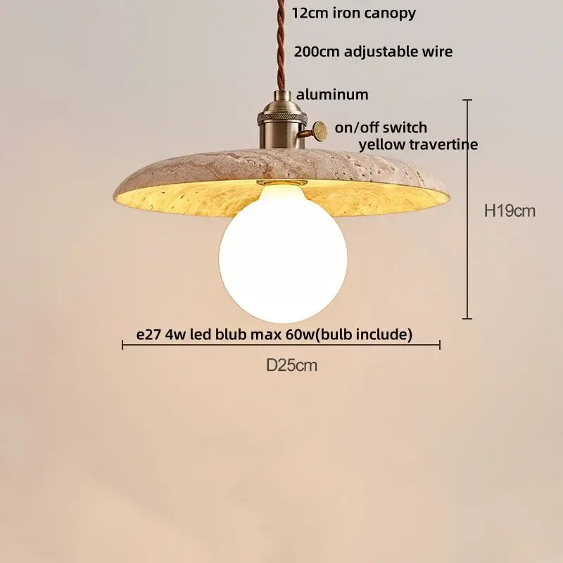 Minimalist yellow travertine stone pendant light for dining room