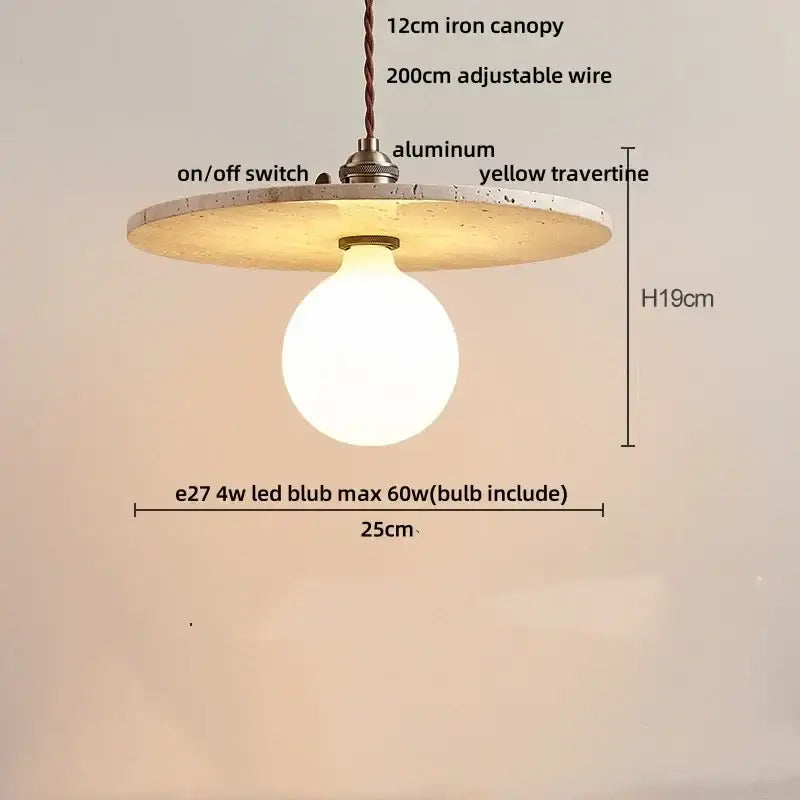 Minimalist yellow travertine stone pendant light for dining room